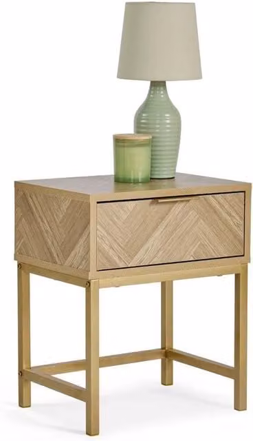 NESTLUNE Herringbone Bedside Table with 1 Drawer in Brown