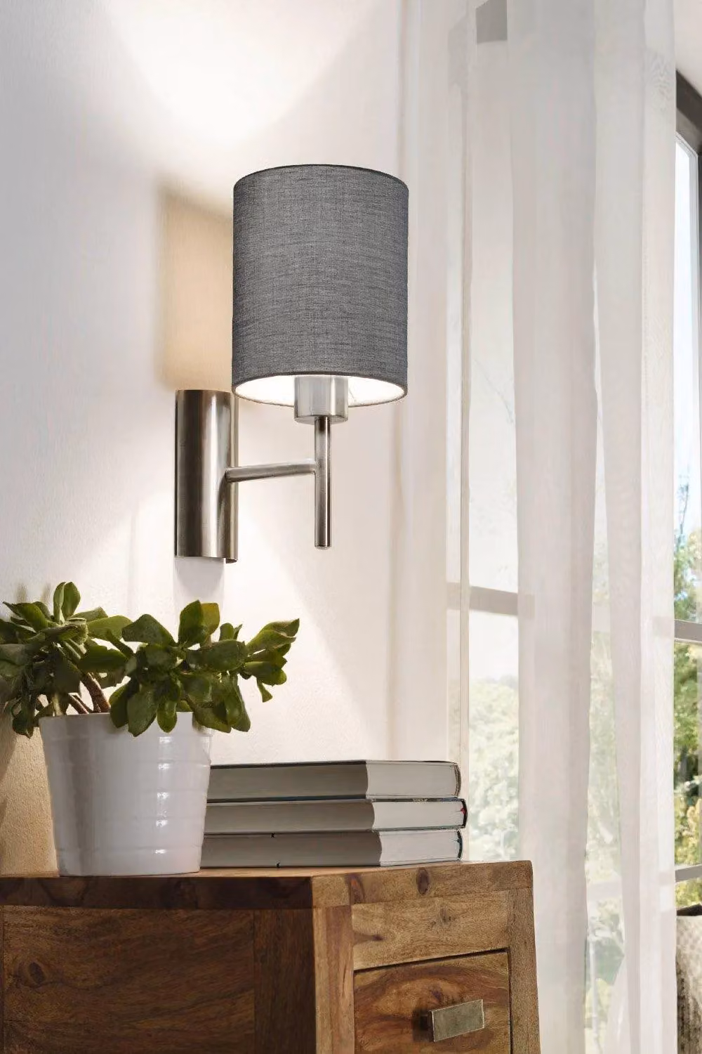 Eglo Pasteri Modern Grey Fabric and Metal Cylinder Wall Light with E27 Socket – 2