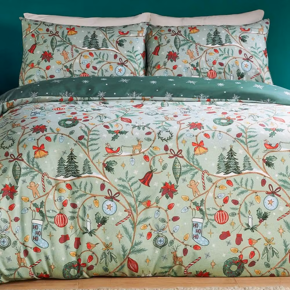 Duvet Day Noelle Christmas Reversible Duvet Cover Set with Snowflake Pattern in Green, W/D/H: 200 x 200 cm – 2