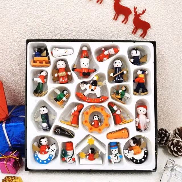 Leaper 24 Red Wooden Christmas Tree Hanging Ornaments with Santa, Snowman and Reindeer Figures – 1