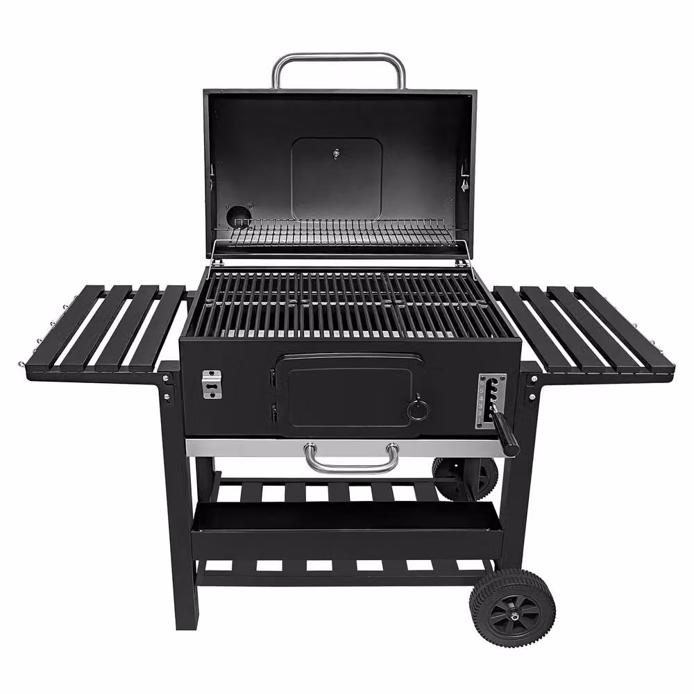 Monstershop XXL Offset Charcoal BBQ Smoker Grill in Black with Cast Iron and Steel Construction and Thermometer, W/D/H: 120 x 66.5 x 147 cm – 2