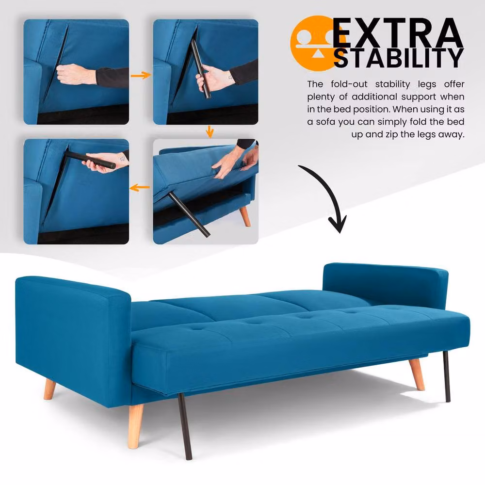 Bravich LTD Narvik 3 Seater Click Clack Sofa Bed in Blue Fabric with Solid Wood Frame W/D/H: 204 x 113 x 87 cm – 6