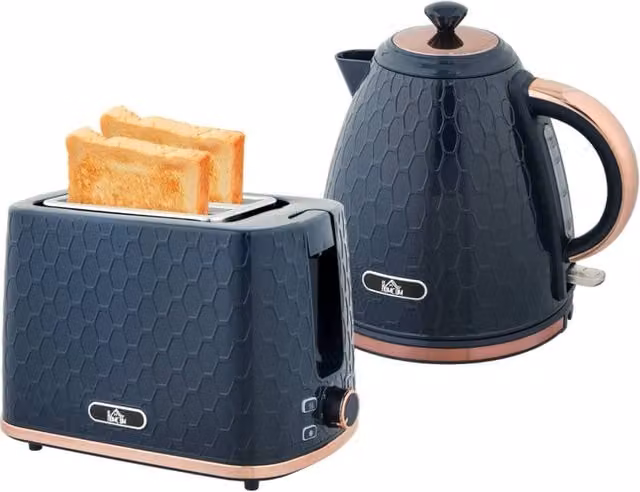 Rolipo Blue 3000W Fast Boil Electric Kettle and 2 Slice Toaster Set