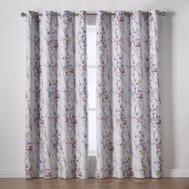Alan Symonds Sakura Floral Multi-colour Blockout Thermal Eyelet Curtains, Width: 168 cm, Drop: 229 cm