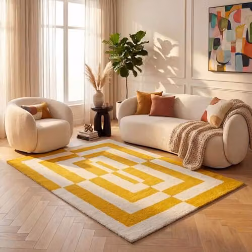 THE RUGS Joli Area Rug, Geometric Modern Design in Yellow and White, W: 120 cm x D: 170 cm – 2