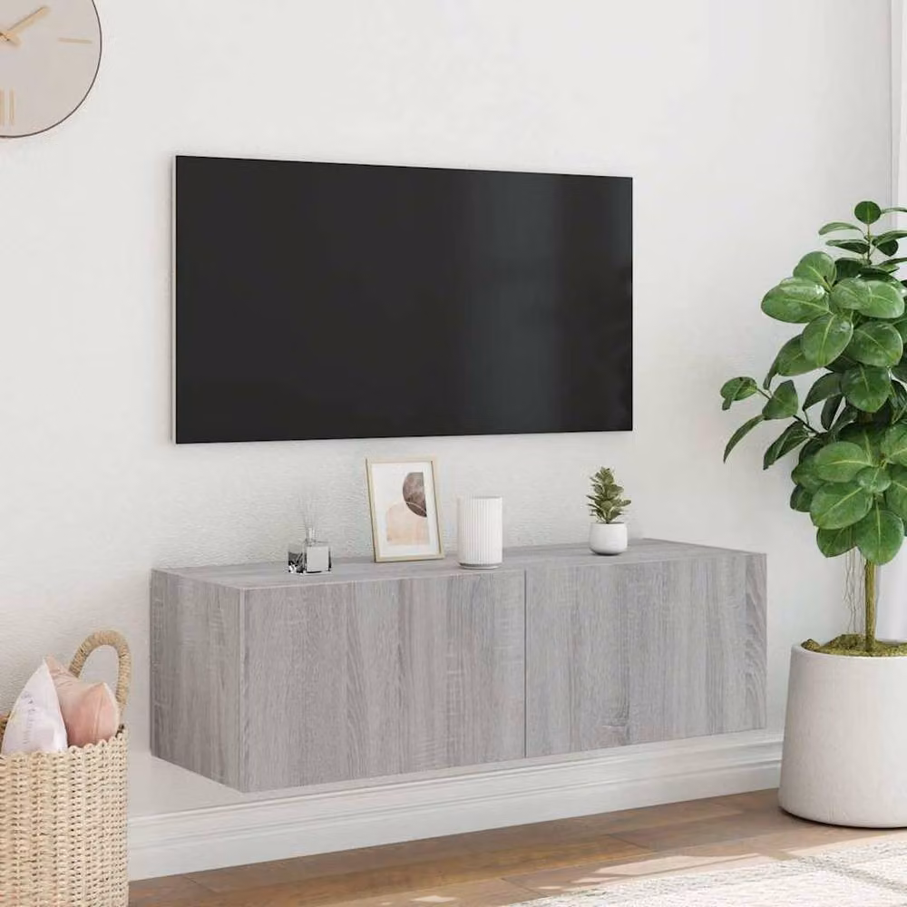 Berkfield Home Modern Wall Mounted TV Cabinet with Integrated LED Lights in Grey Sonoma, W: 100 cm, D: 35 cm, H: 31 cm – 5