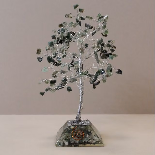 KDMD Moss Agate Gemstone Tree with Organite Base in Green – 1