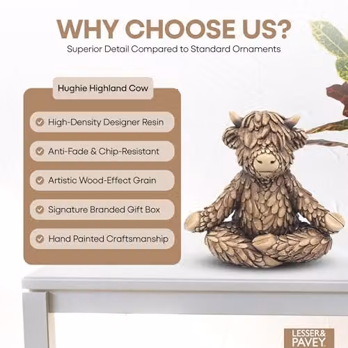 Lesser & Pavey Hughie Highland Cow Yoga Tabletop Decor Figurine, Brown and Multicolour – 3