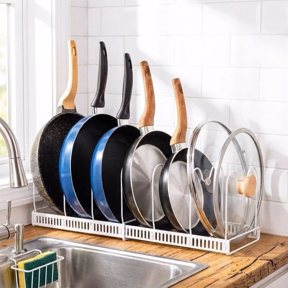EONLION White Expandable Metal Pan and Pot Rack Kitchen Organiser, Width: 100 cm – 2