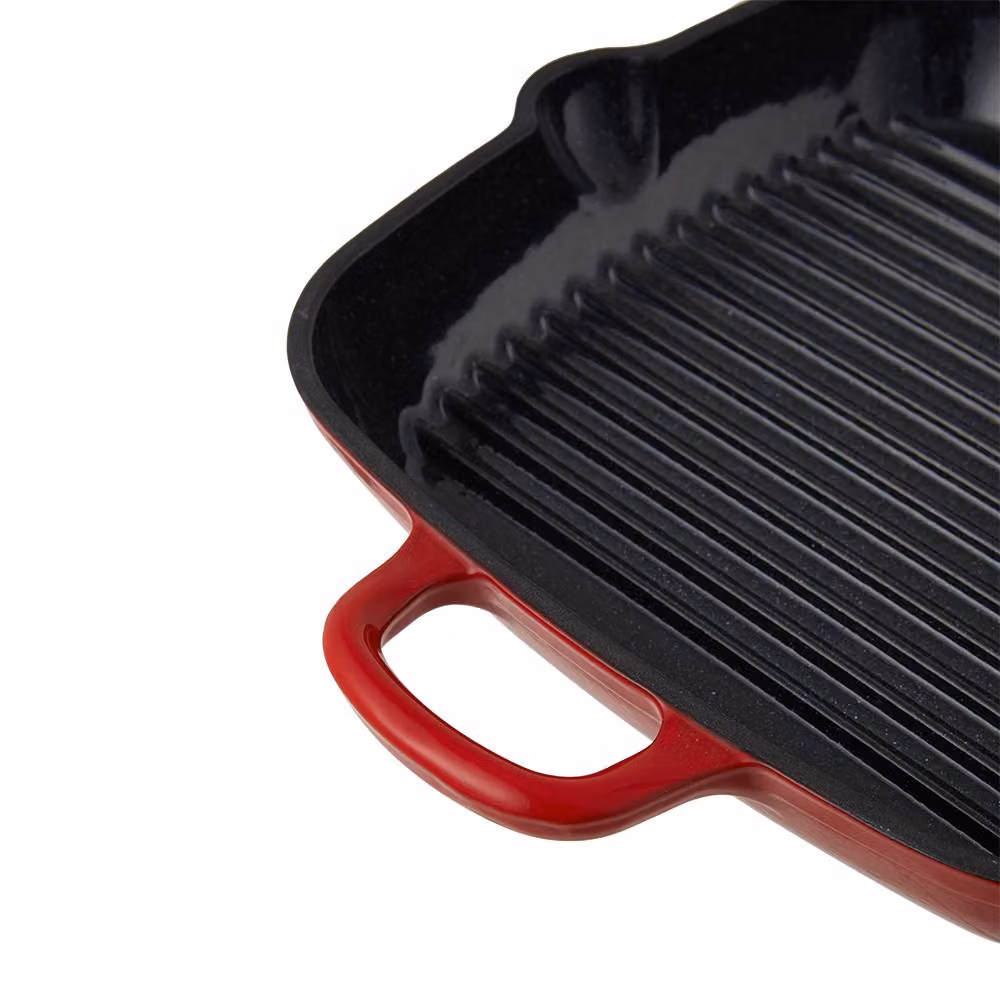 Living and Home Enamelled Cast Iron Grill Pan Skillet with Pouring Spouts in Red – 3