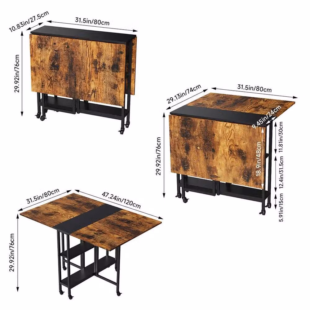 KORVIXA Rustic Brown Drop Leaf Kitchen Table – 2