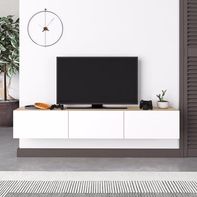 Decortie Francy Modern TV Stand, White and Yellow, 180 cm