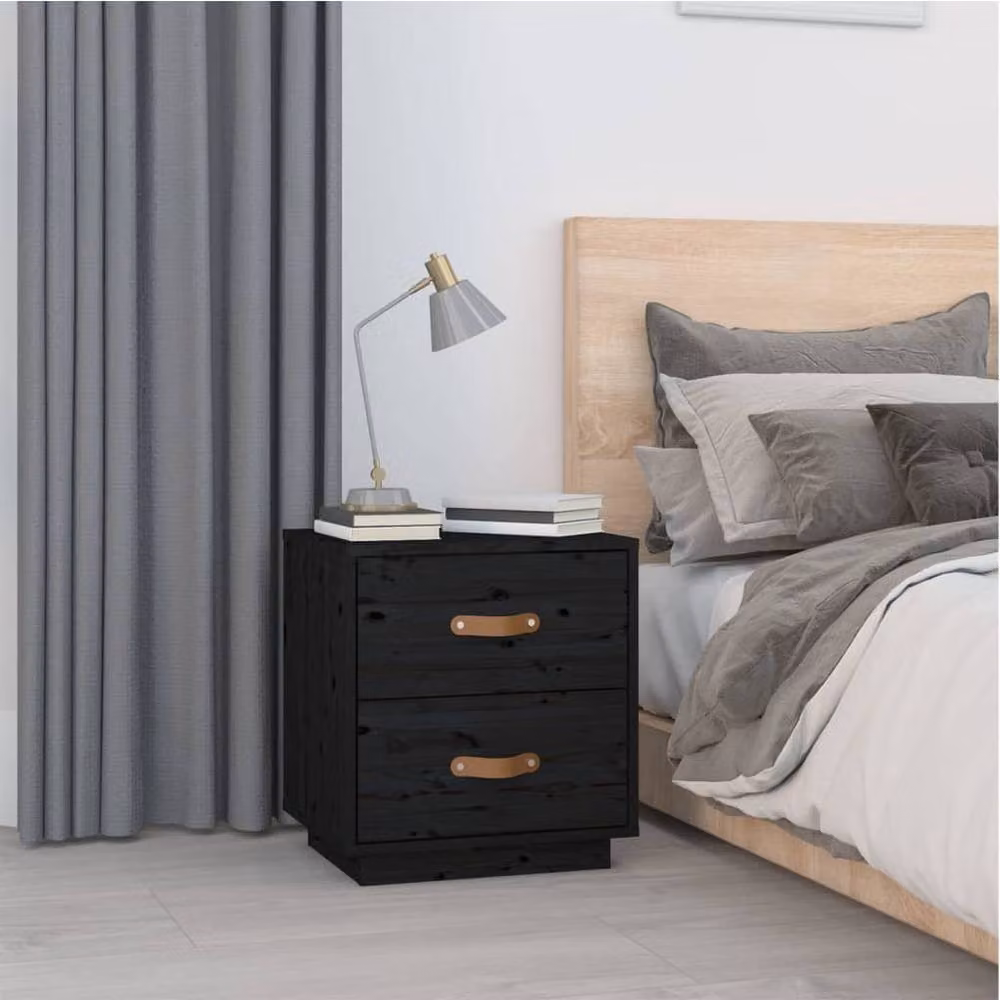Berkfield Home Set of 2 Black Solid Wood Pine Bedside Cabinets, W/D/H: 40 x 34 x 45 cm – 3