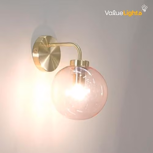 ValueLights Frenchie Art Deco Wall Light with Pink Tinted Glass Globe and Gold Metal Stem – 2