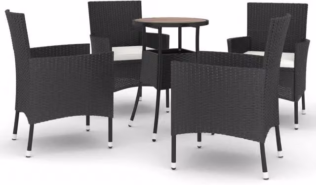 Berkfield Home 5 Piece Black Poly Rattan Garden Bistro Set with Cushions – 1