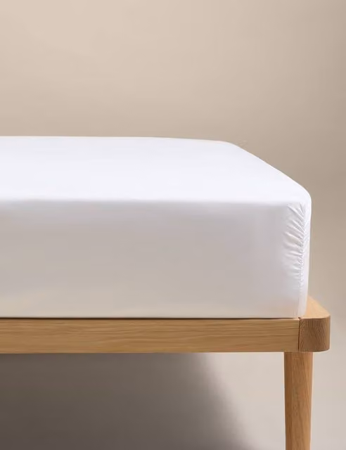M&S Pure Cotton 600 Thread Count Fitted Sheet White W/D/H: 180 x 200 cm