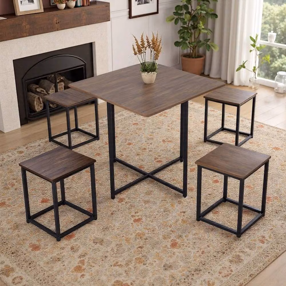KORVIXA 5-Piece Modern Wood Kitchen Dining Set in Brown, W/D/H: 100 x 100 x 100 cm – 3