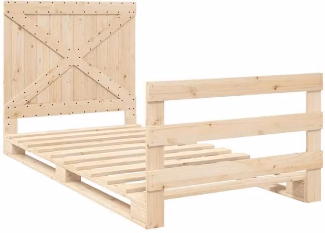 Berkfield Home Beautiful Bed Frame with Headboard in Natural Pine, W/D/H: 200 x 100 x 104 cm