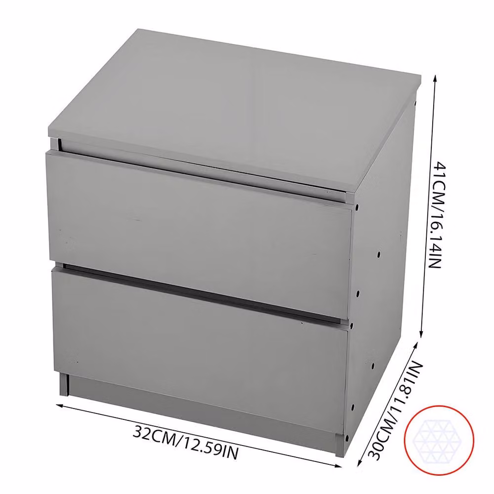 Ventryn Grey Wooden Bedside Table with 2 Drawers – 2