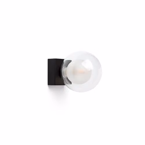 Faro Barcelona Perla Wall Light Black with Transparent Glass Sphere