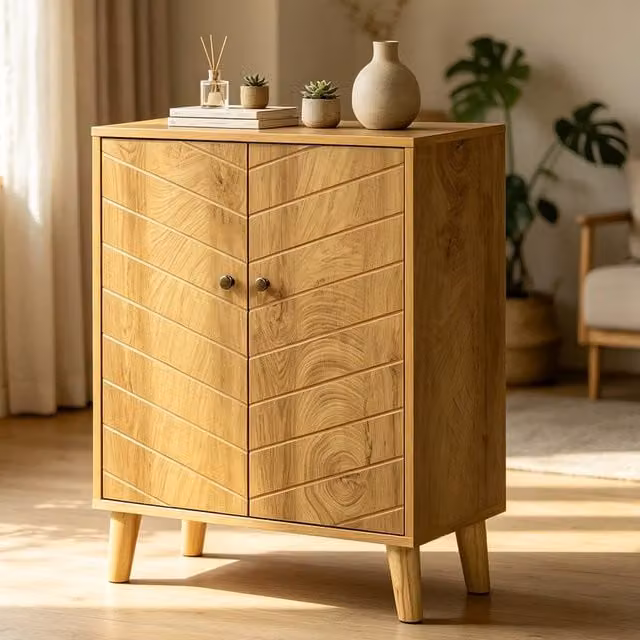 ERGOVEXA Mid-Century Vintage Wall-Mounted Storage Cabinet in Brown and Beige with Soft-Close Hinged Doors and Internal Shelves, W/D/H: 76.0 x 30.0 x 30.0 cm – 1