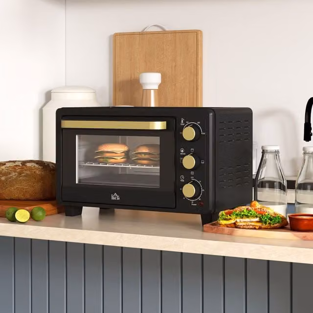 HOMCOM 16L Mini Countertop Oven with Adjustable Timer and 1400W Power in Black