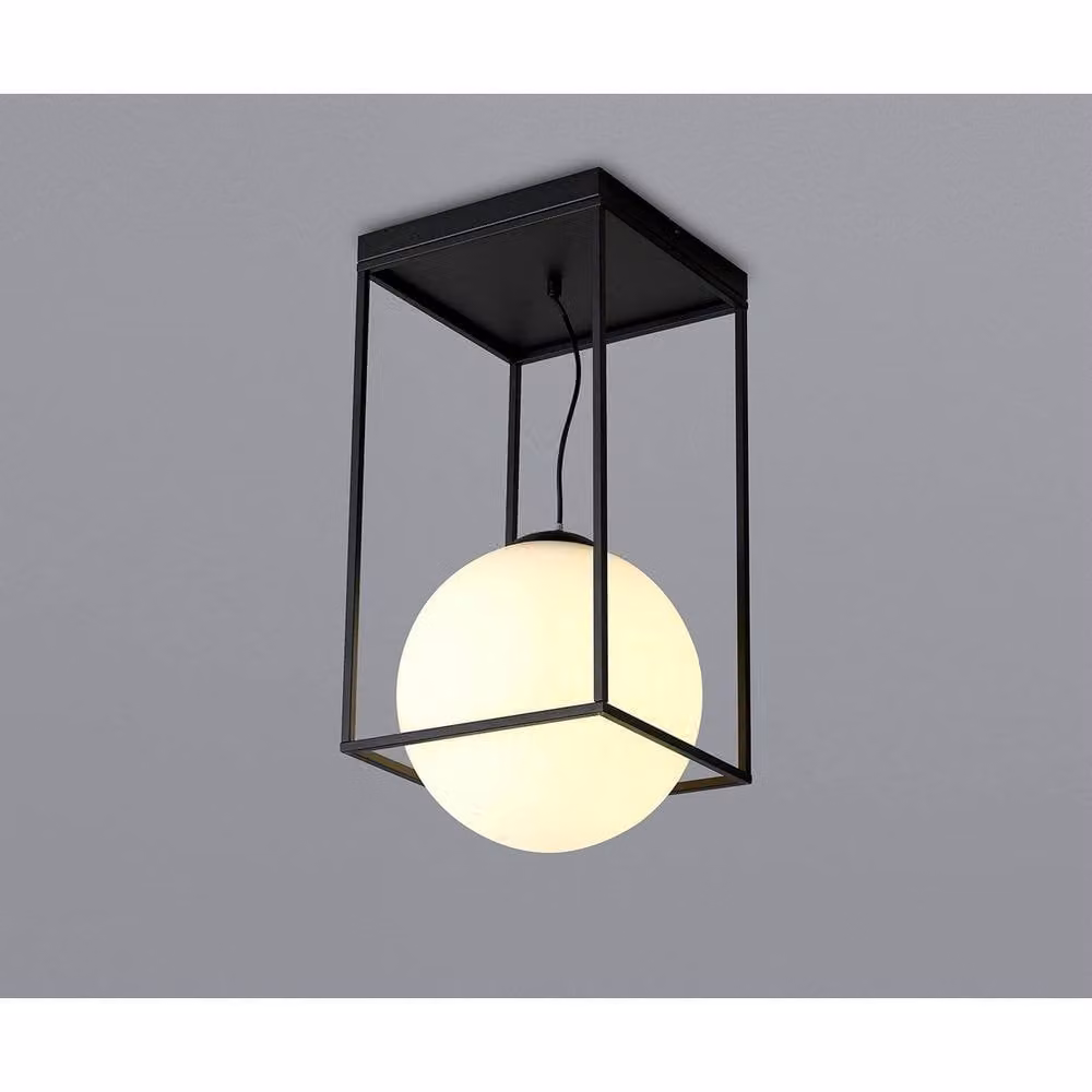 Netlighting Desigual Large Tall Semi Flush Ceiling Light, Matt Black, E27, Glass and Metal – 2