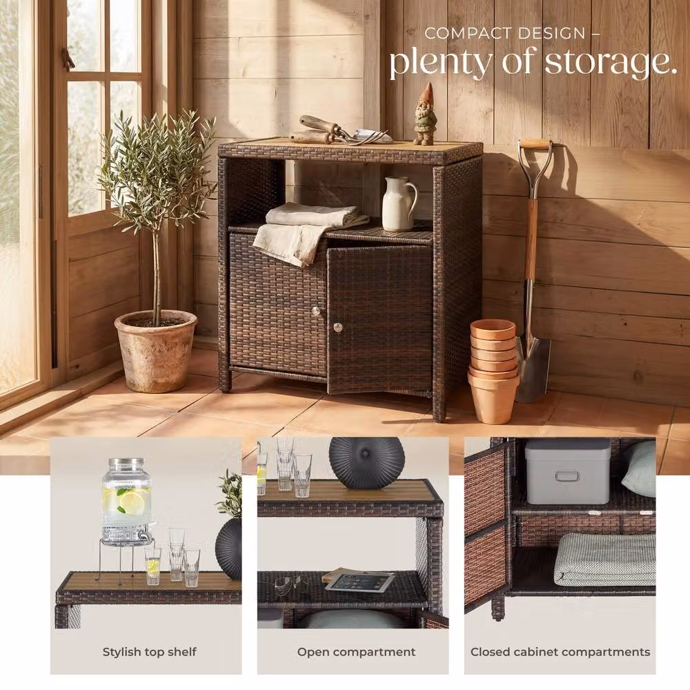 tectake Monscia Freestanding Garden Cabinet in Brown with Hinged Doors and Internal Shelves – 3