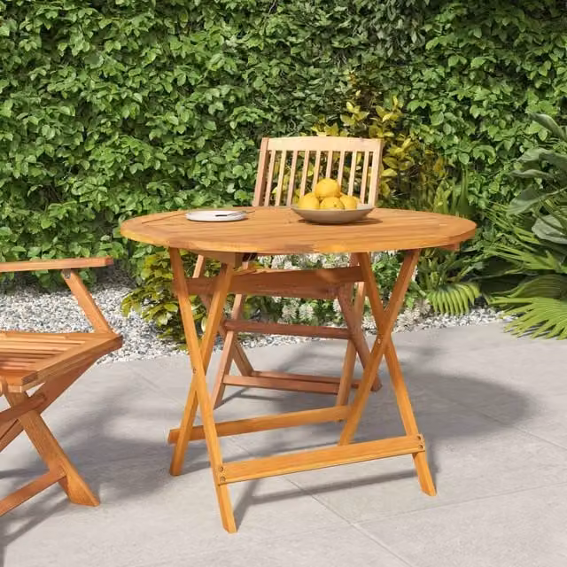 Berkfield Home Folding Garden Table in Brown Solid Acacia Wood, Diameter: 90 cm, Height: 75 cm