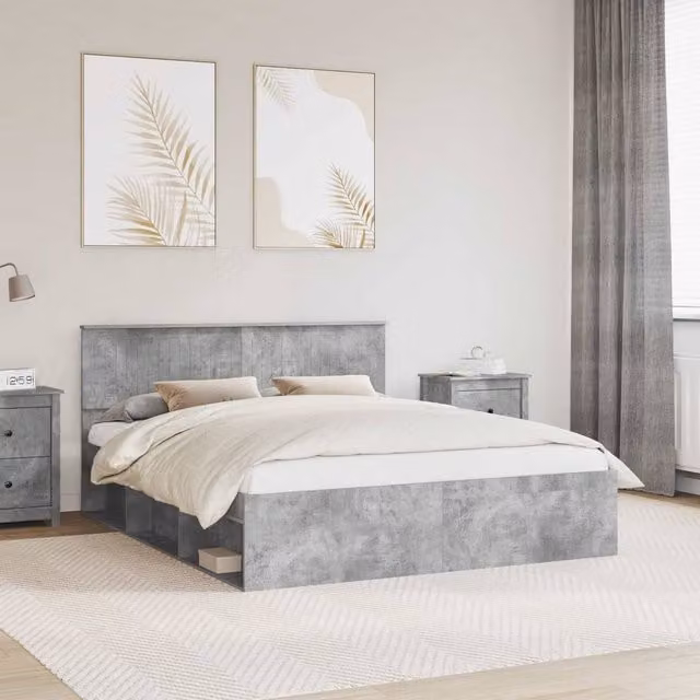 Berkfield Home Modern Bed Frame with Headboard in Grey Solid Pine Wood, W: 160 cm, L: 200 cm – 1
