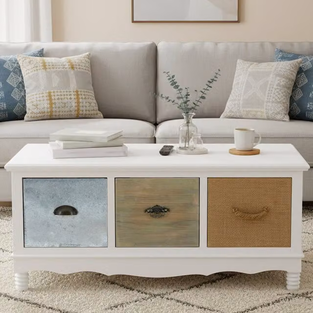 Orsina Aesthetic White Wooden Rectangular Coffee Table W/D/H: 100 x 60 x 45 cm