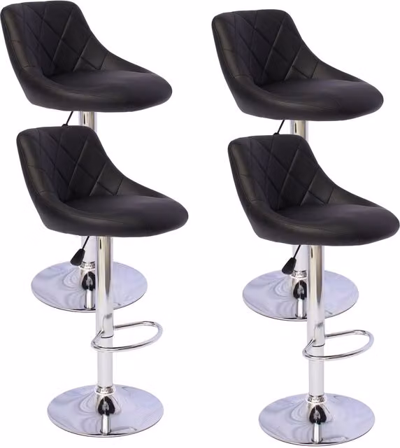 Set of 4 Novecrafto Modern Swivel Bar Stools with Backrest and Footrest in Black and Silver