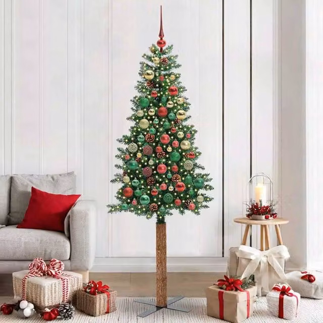 Berkfield Home Slim Green Christmas Tree, Height: 210 cm, PVC and Solid Pine Wood – 1
