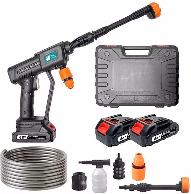 NESTLUNE 48V Cordless High Power Portable Jet Pressure Washer with 2 Rechargeable Batteries in Black – 1