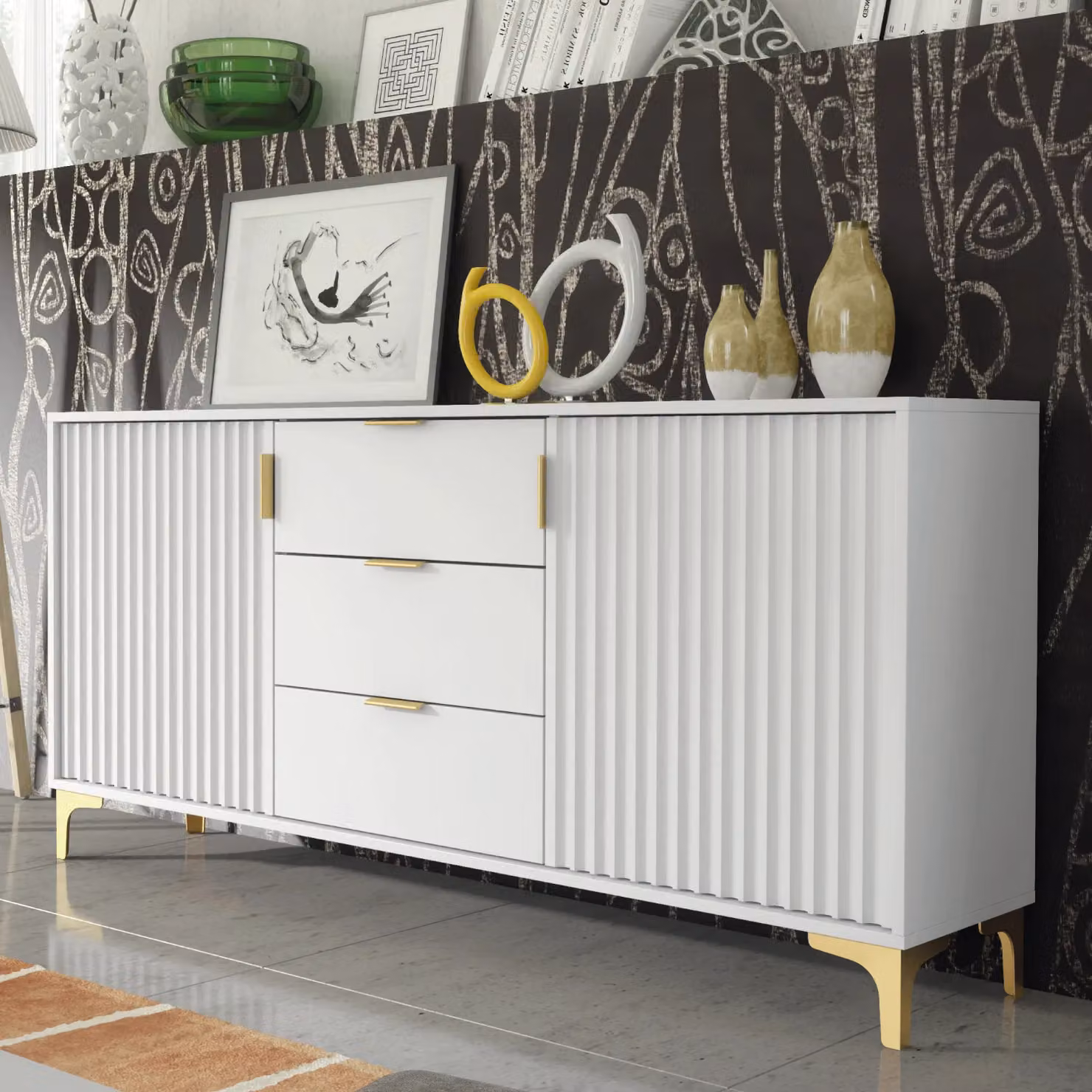 Creative Furniture Tide Crest Sideboard in Gold, Grey or White with Modern Fluted Design – 4
