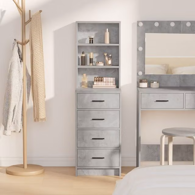 Berkfield Home Modern Highboard in Concrete Grey, W/D/H: 40 x 41 x 135 cm