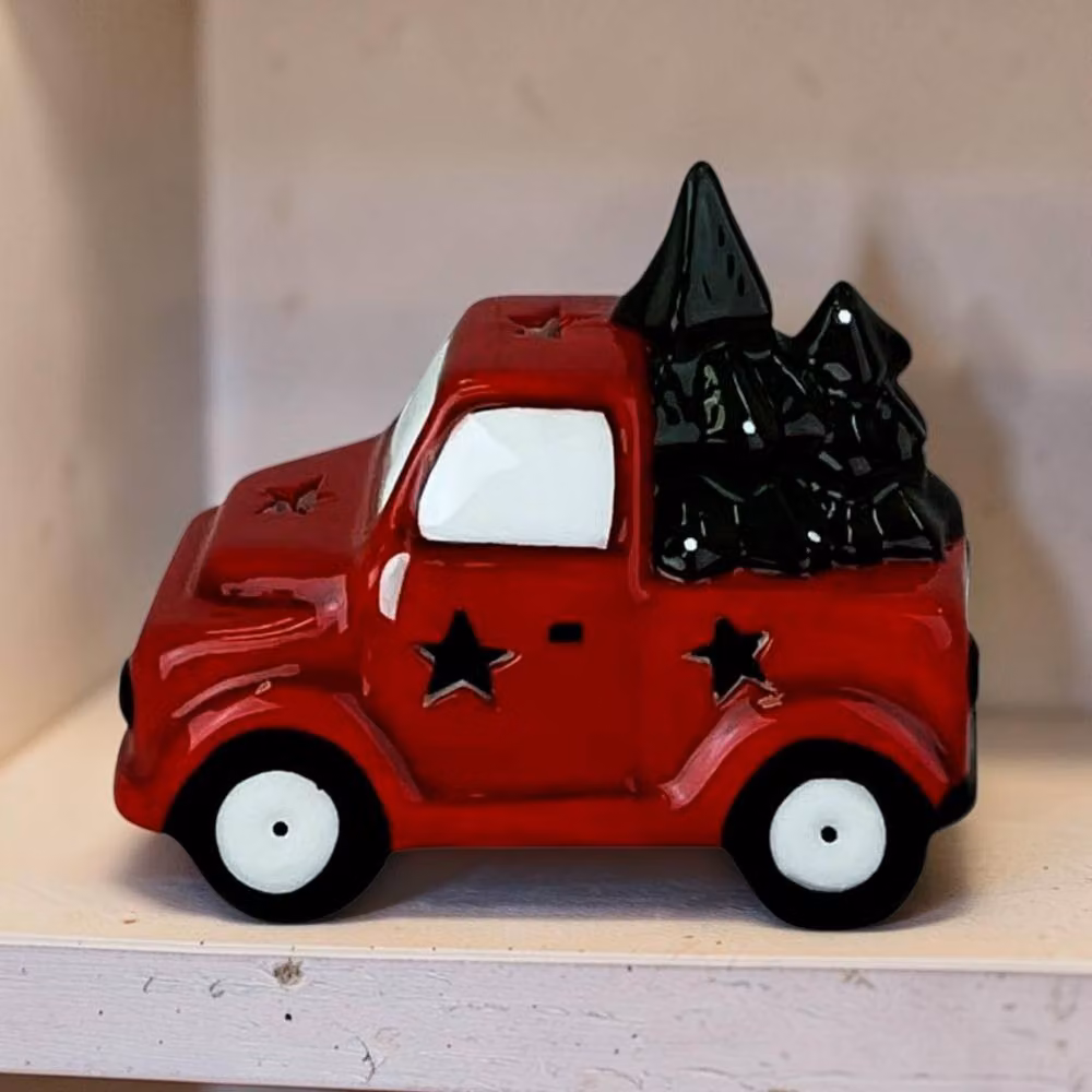 Four Candle Red Ceramic LED Christmas Car Carrying Trees Tabletop Decoration, Height: 11 cm – 2