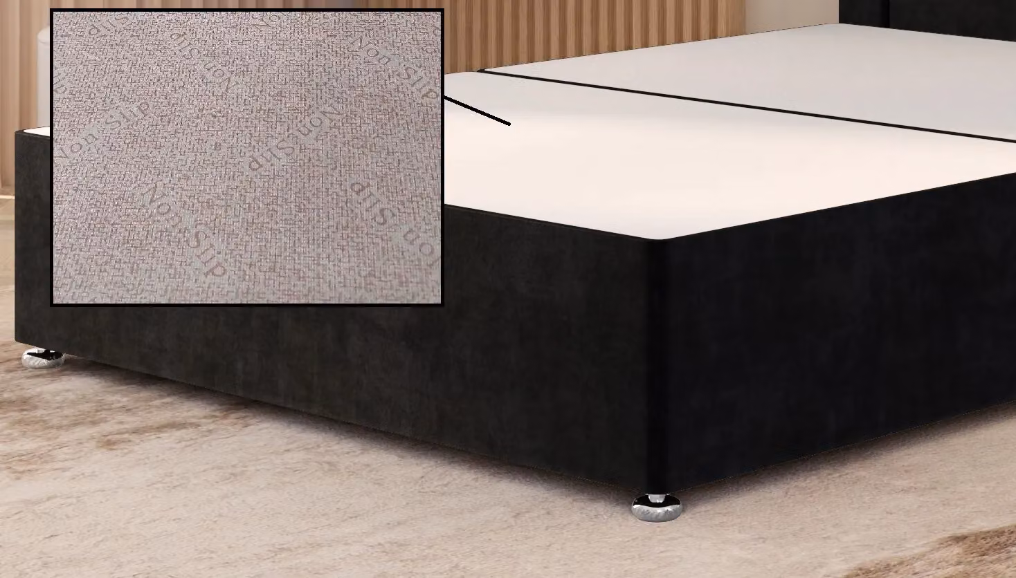 Somnior Alexas Divan Bed Base with 54 inch Floor Standing Headboard in Black Plush Velvet, W/D/H: 120 x 200 cm – 2