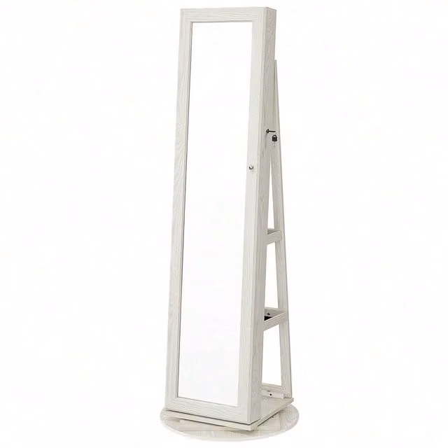 SONGMICS 3-in-1 Jewellery Organiser Cabinet with Full-Length Mirror and Lock, White