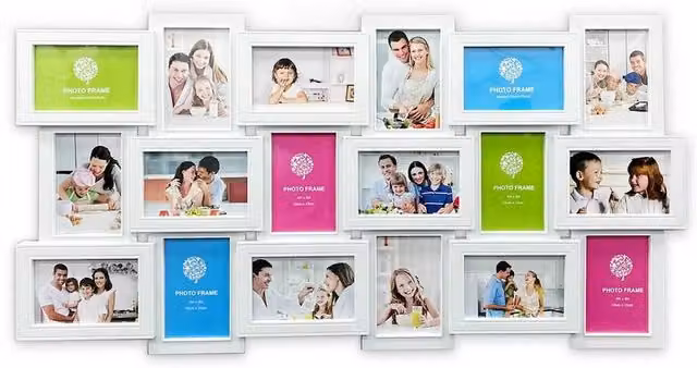 FLAVORA White Shabby Chic Multi Photo Frame for 18 Photos with Love Family Lettering
