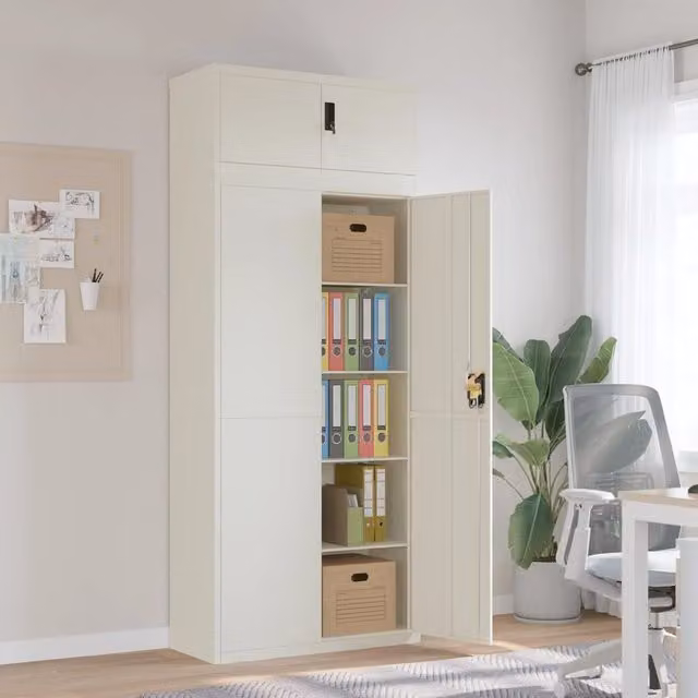 Berkfield Home White Steel File Cabinet with Hinged Doors and Lock, W/D/H: 90 x 40 x 220 cm – 1