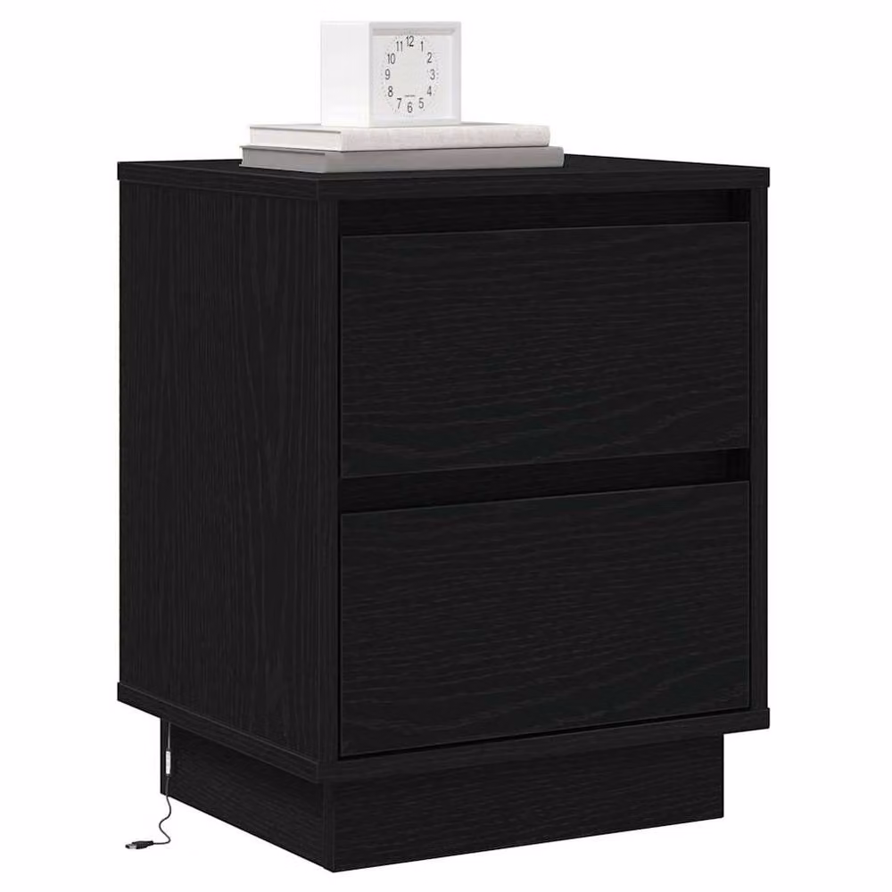 Berkfield Home Modern Black Bedside Cabinet with Integrated LED Lights and Soft Close Drawers W/D/H: 39 x 34.5 x 50 cm – 2