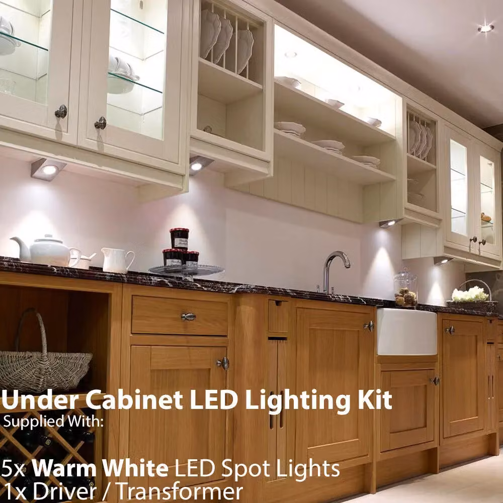 Loops 5x Warm White LED Under Cabinet Kitchen Light and Driver Kit in Brushed Nickel Silver, W/D: 4.3 x 8.5 cm – 2