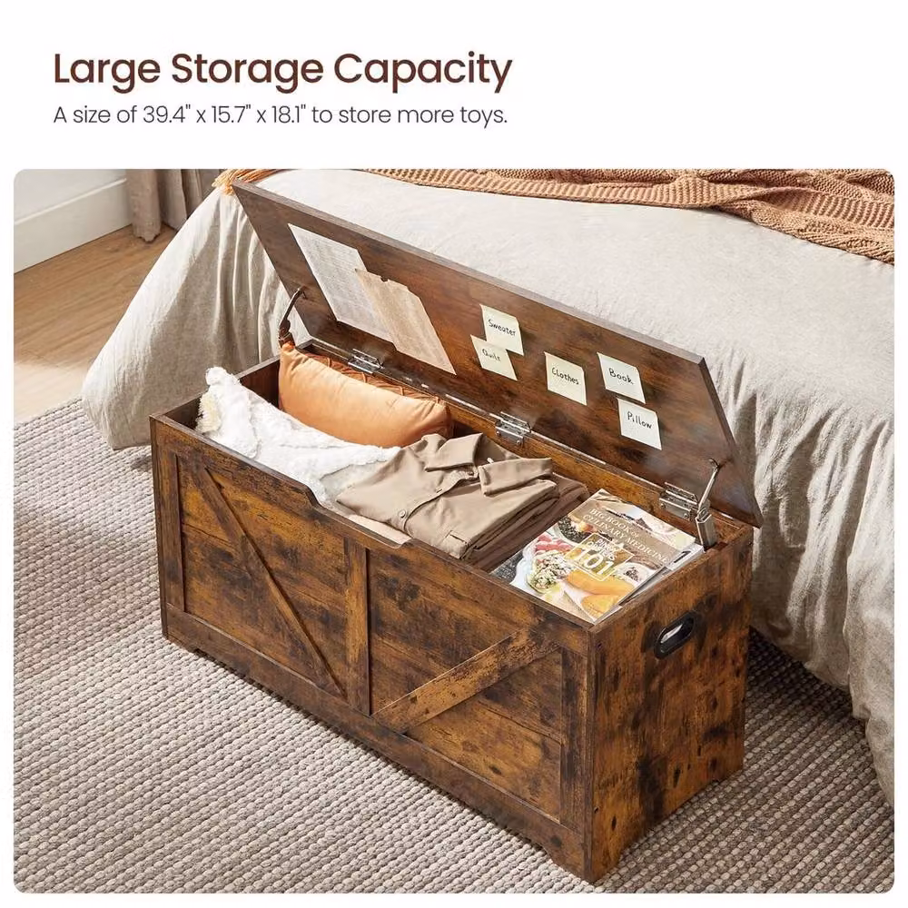 KORVIXA Brown Wooden Storage Chest and Toy Bench – 3