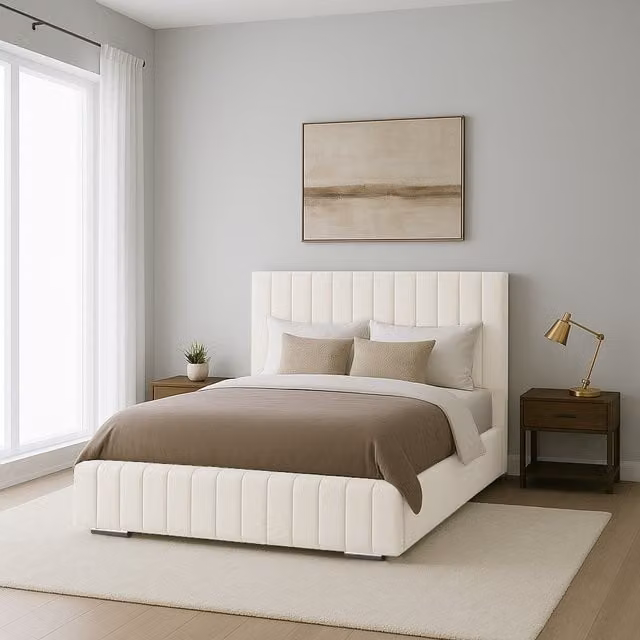 Desire Deco Ammara Upholstered Velvet Bed Frame, Yellow and White, 120 x 200 cm