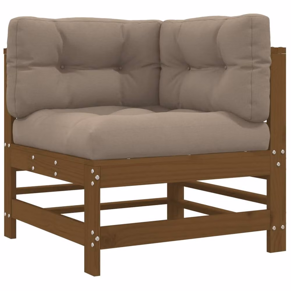 Berkfield Home Beautiful L-Shape Corner Garden Sofa Set in Honey Brown with Cushions and Solid Pine Wood Frame – 3