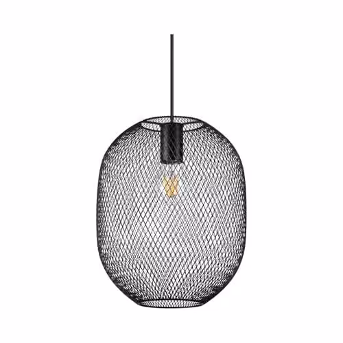 Ideal Lux Netlighting Black Metal Wire Frame Sphere Pendant Ceiling Light, Diameter: 24 cm
