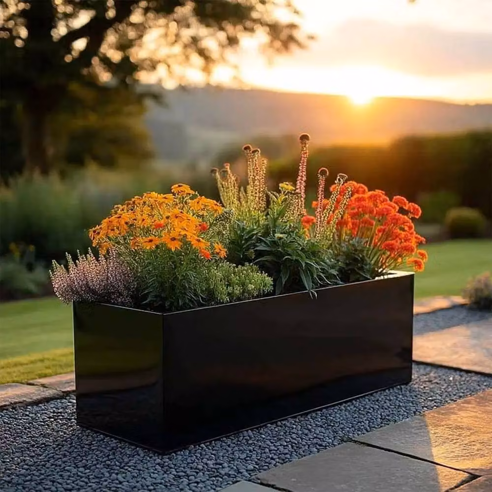 Access Garden Products Galvanised Steel Trough Planter in Black, W: 75 cm, D: 32 cm, H: 32 cm – 6