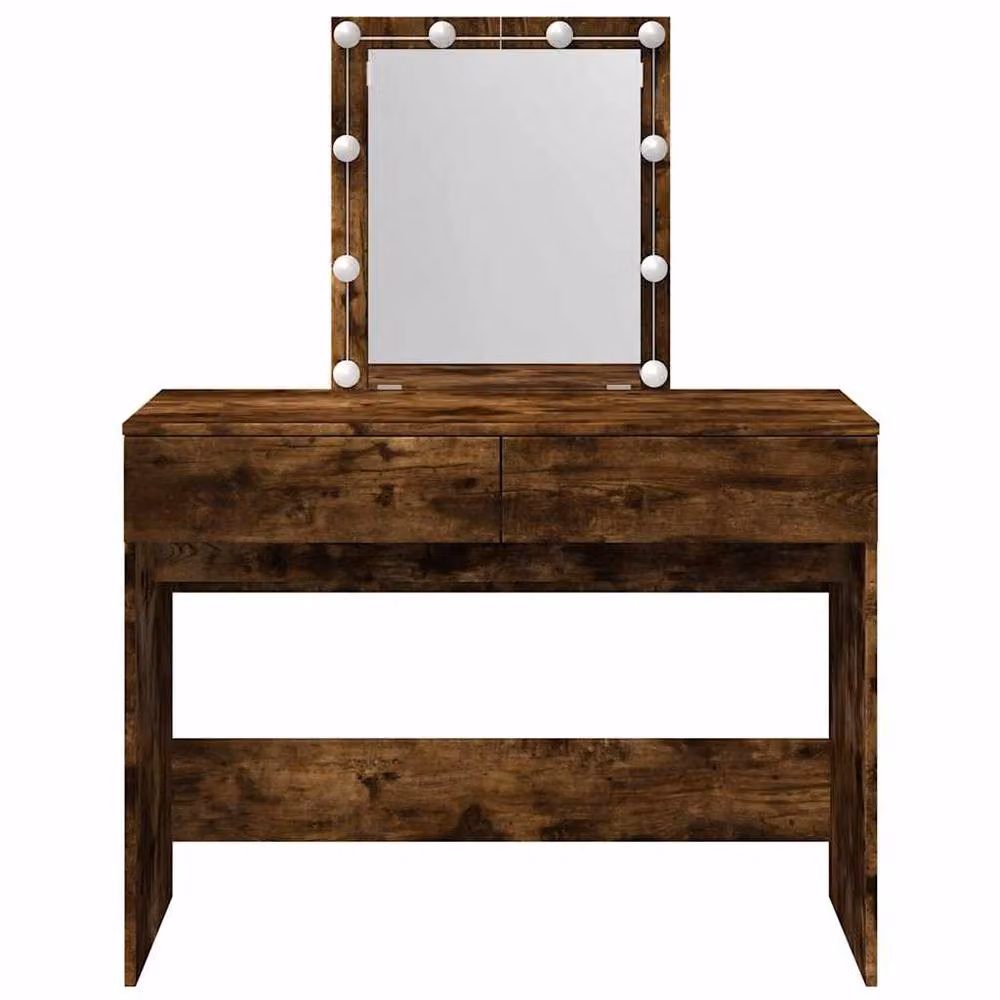 Berkfield Home Modern Dressing Table with LED in Smoked Oak Brown, W/D/H: 100 x 40 x 130 cm – 4