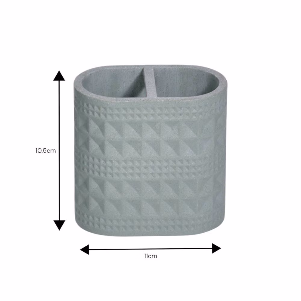 Showerdrape Maison Bathroom Accessory Set with Soap Dish and Toothbrush Holder in White, Green and Grey – 3